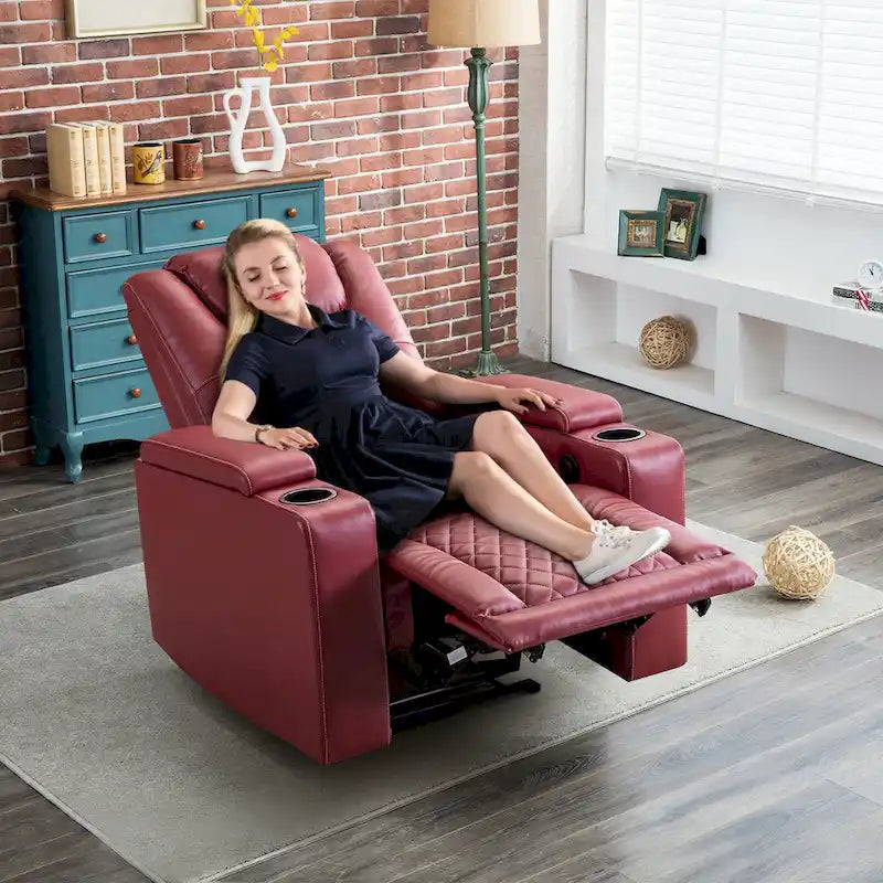 Fauteuil inclinable électrique en cuir avec ports USB et porte-gobelets