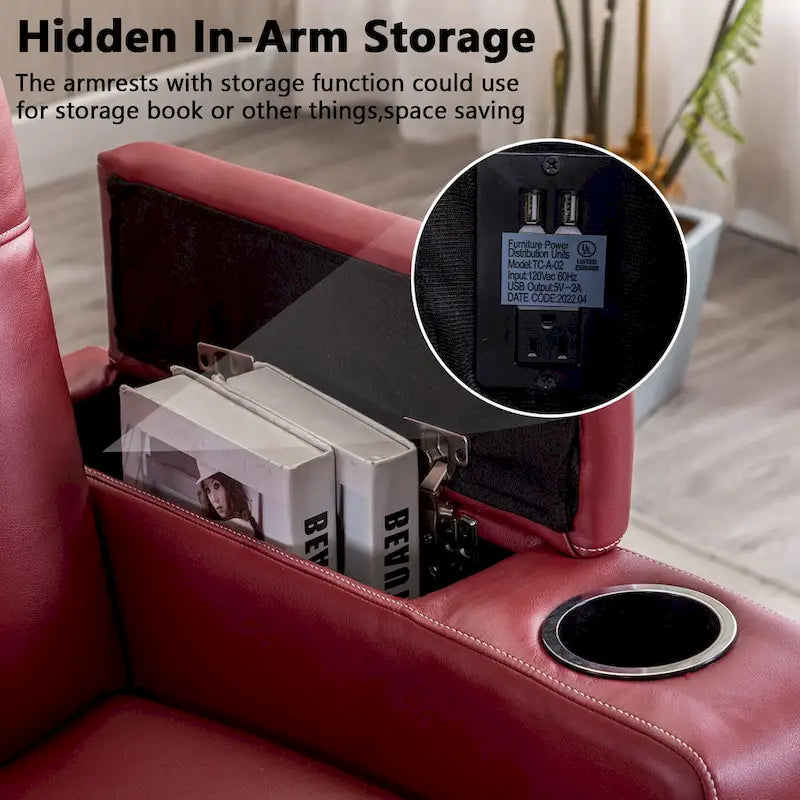 Fauteuil inclinable électrique en cuir avec ports USB et porte-gobelets