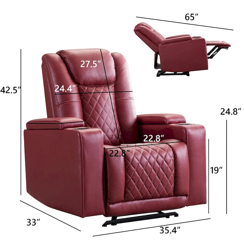 Fauteuil inclinable électrique en cuir avec ports USB et porte-gobelets