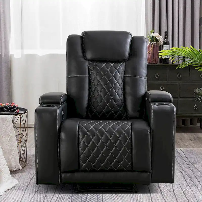 Fauteuil inclinable électrique en cuir avec ports USB et porte-gobelets