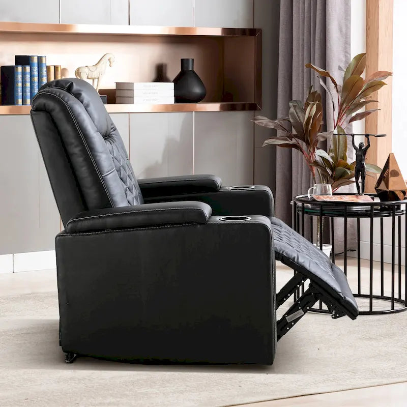 Fauteuil inclinable électrique en cuir avec ports USB et porte-gobelets
