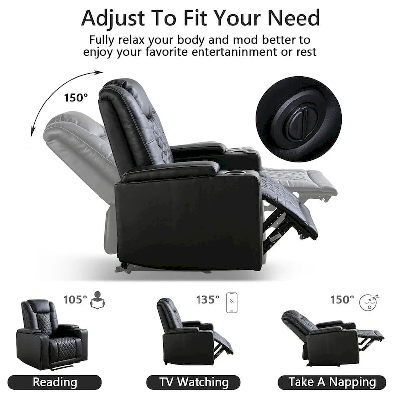 Fauteuil inclinable électrique en cuir avec ports USB et porte-gobelets