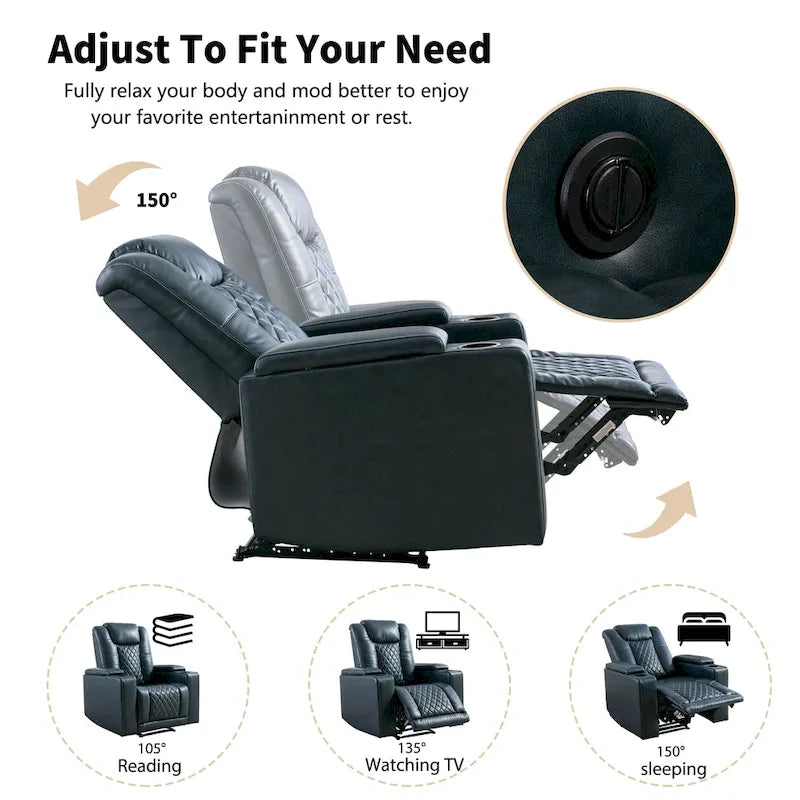 Fauteuil inclinable électrique en cuir avec ports USB et porte-gobelets