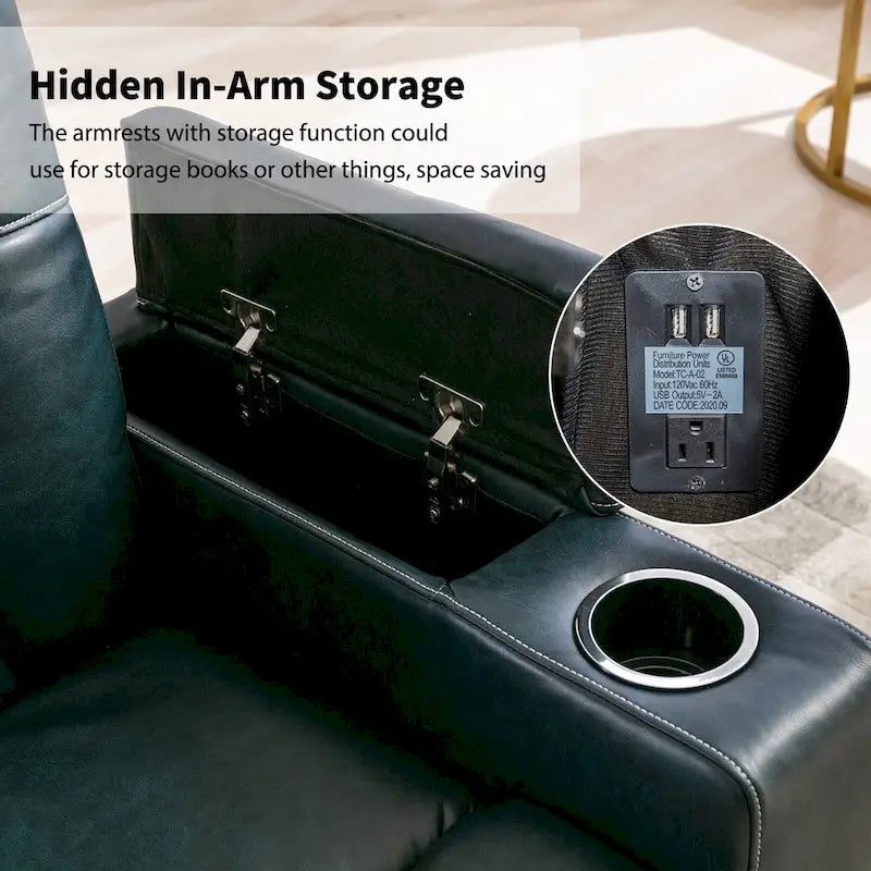Fauteuil inclinable électrique en cuir avec ports USB et porte-gobelets