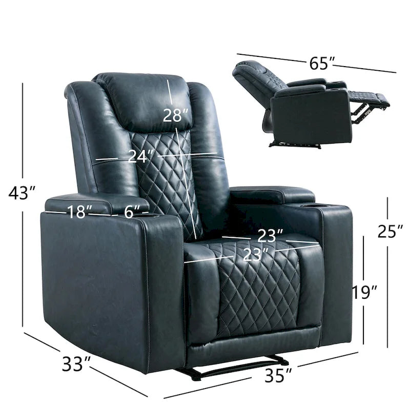Fauteuil inclinable électrique en cuir avec ports USB et porte-gobelets