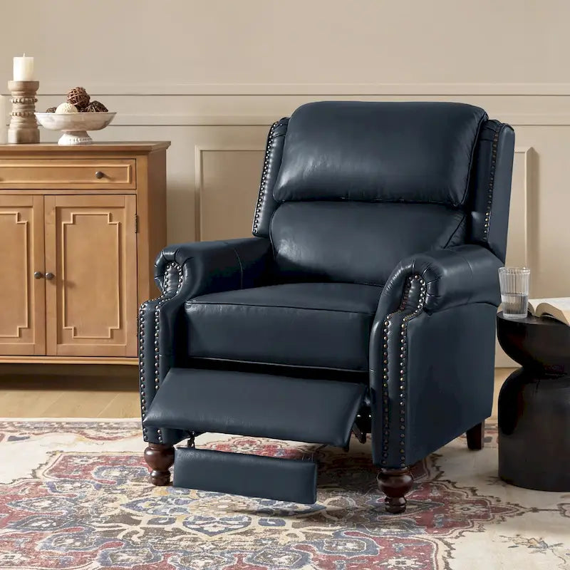 Fauteuil inclinable Gabriela mi-siècle en cuir véritable avec pieds blocs fuselés par HULALA HOME