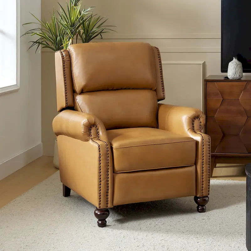 Fauteuil inclinable Gabriela mi-siècle en cuir véritable avec pieds blocs fuselés par HULALA HOME
