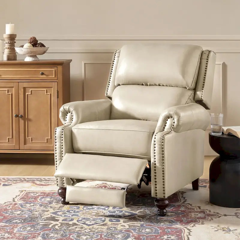Fauteuil inclinable Gabriela mi-siècle en cuir véritable avec pieds blocs fuselés par HULALA HOME