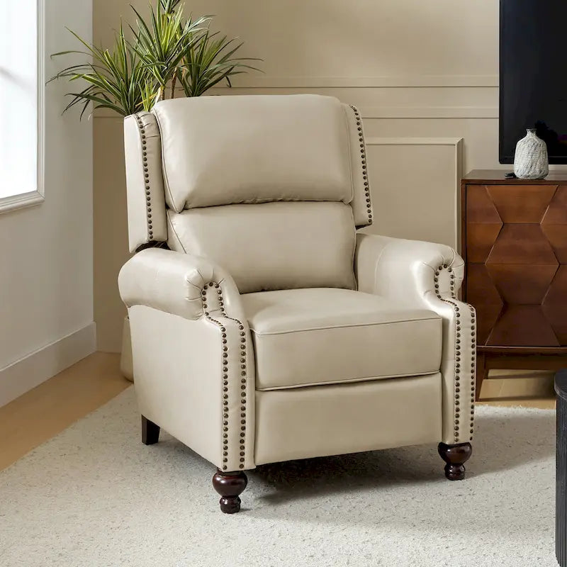 Fauteuil inclinable Gabriela mi-siècle en cuir véritable avec pieds blocs fuselés par HULALA HOME
