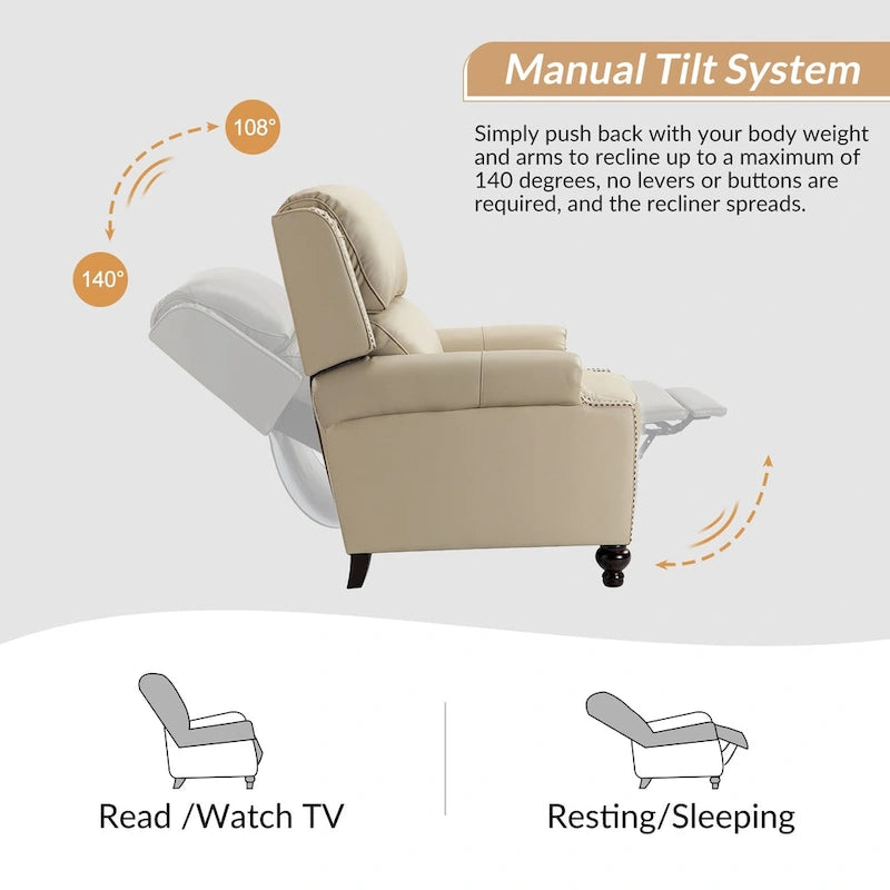 Fauteuil inclinable Gabriela mi-siècle en cuir véritable avec pieds blocs fuselés par HULALA HOME