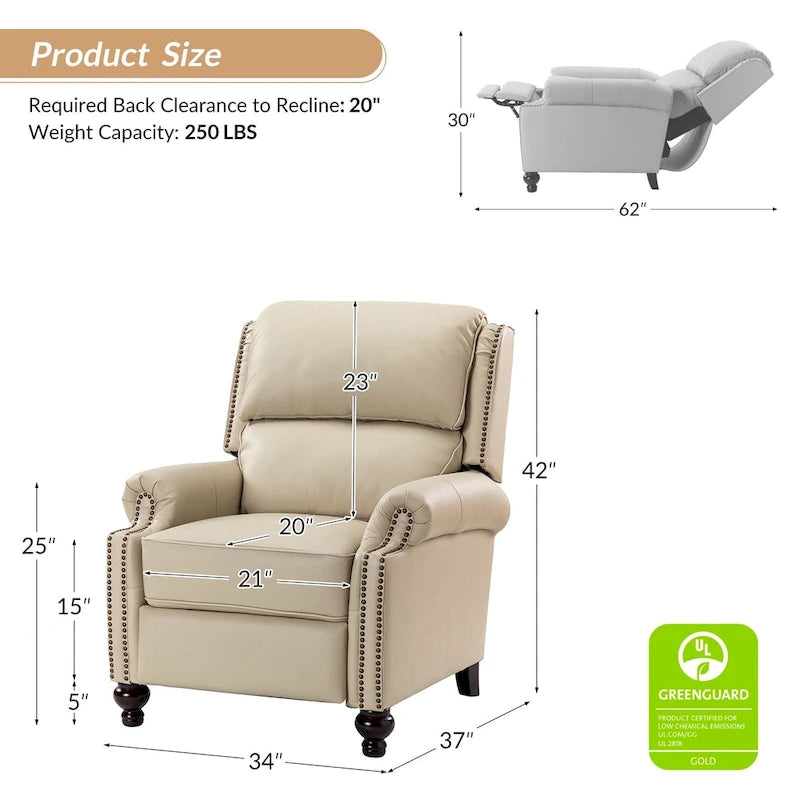 Fauteuil inclinable Gabriela mi-siècle en cuir véritable avec pieds blocs fuselés par HULALA HOME