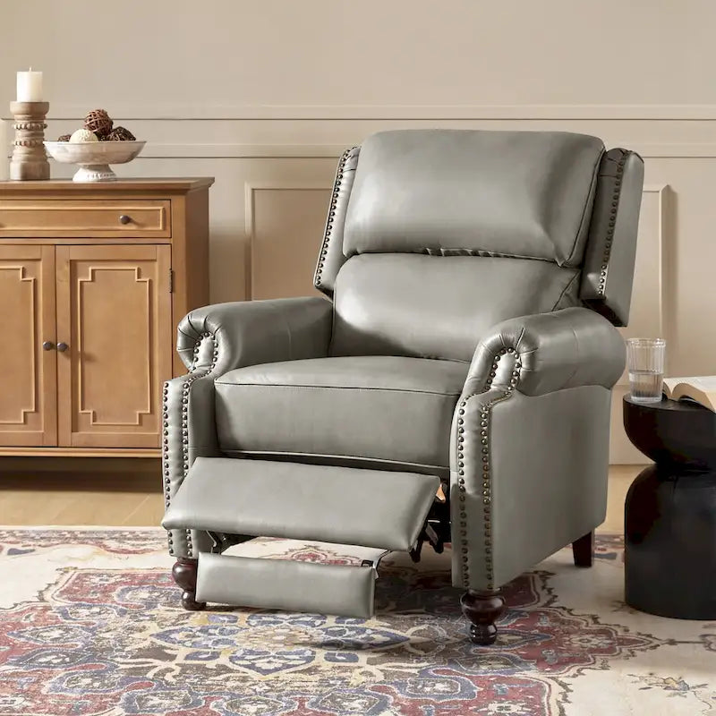 Fauteuil inclinable Gabriela mi-siècle en cuir véritable avec pieds blocs fuselés par HULALA HOME