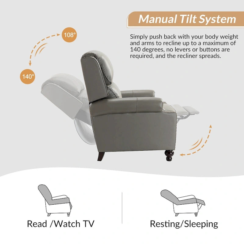 Fauteuil inclinable Gabriela mi-siècle en cuir véritable avec pieds blocs fuselés par HULALA HOME
