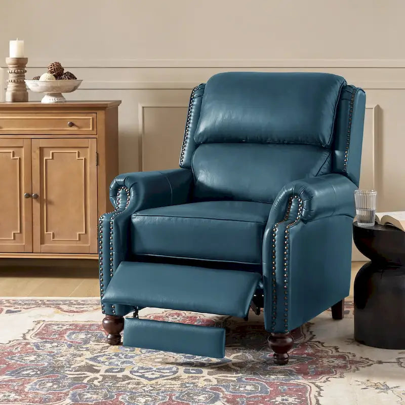Fauteuil inclinable Gabriela mi-siècle en cuir véritable avec pieds blocs fuselés par HULALA HOME