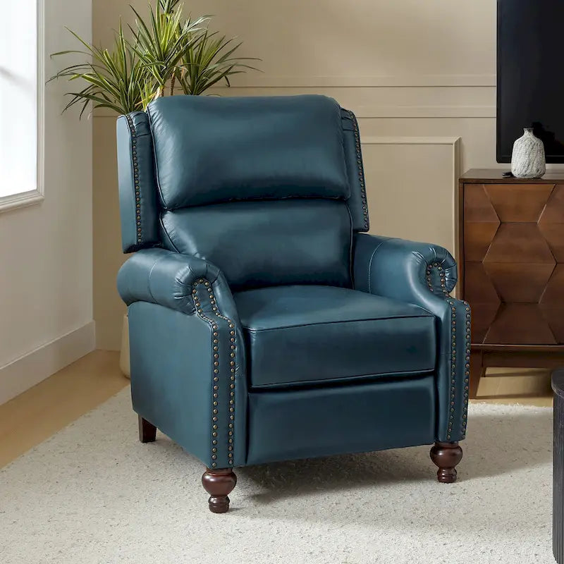 Fauteuil inclinable Gabriela mi-siècle en cuir véritable avec pieds blocs fuselés par HULALA HOME