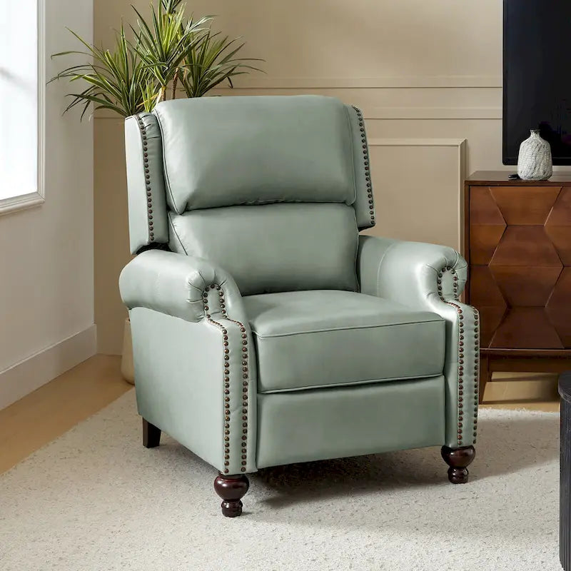 Fauteuil inclinable Gabriela mi-siècle en cuir véritable avec pieds blocs fuselés par HULALA HOME