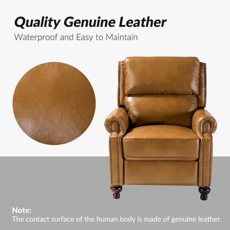 Fauteuil inclinable Gabriela mi-siècle en cuir véritable avec pieds blocs fuselés par HULALA HOME