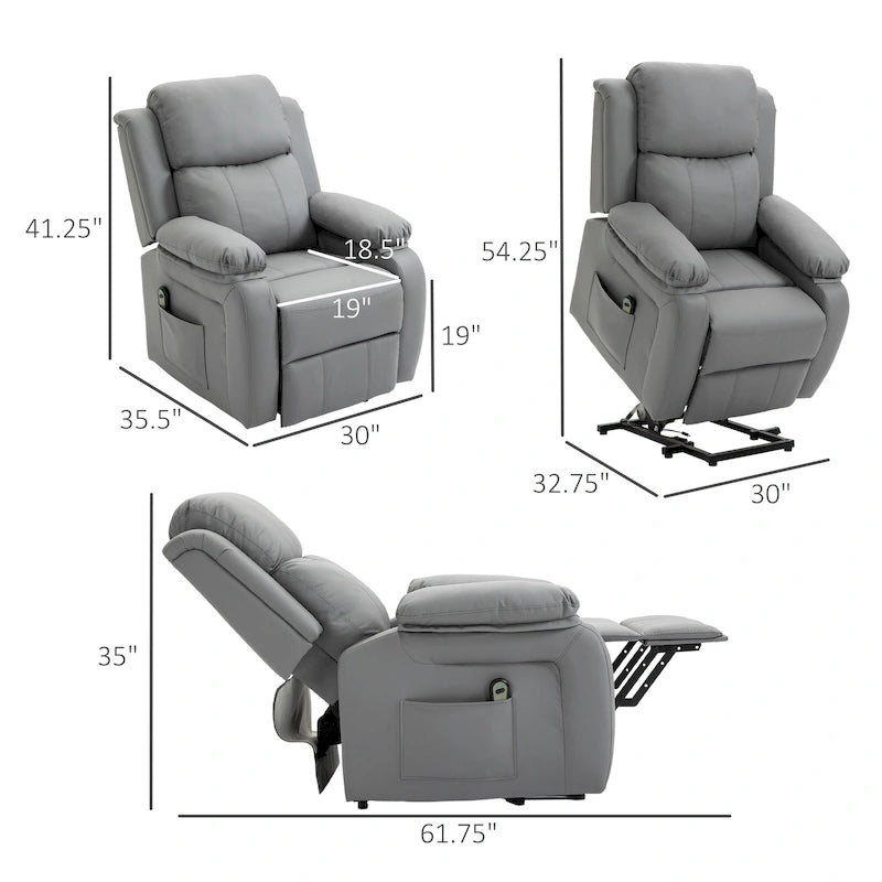 Fauteuil inclinable électrique HOMCOM pour salon, en cuir PU, pour personnes âgées avec télécommande