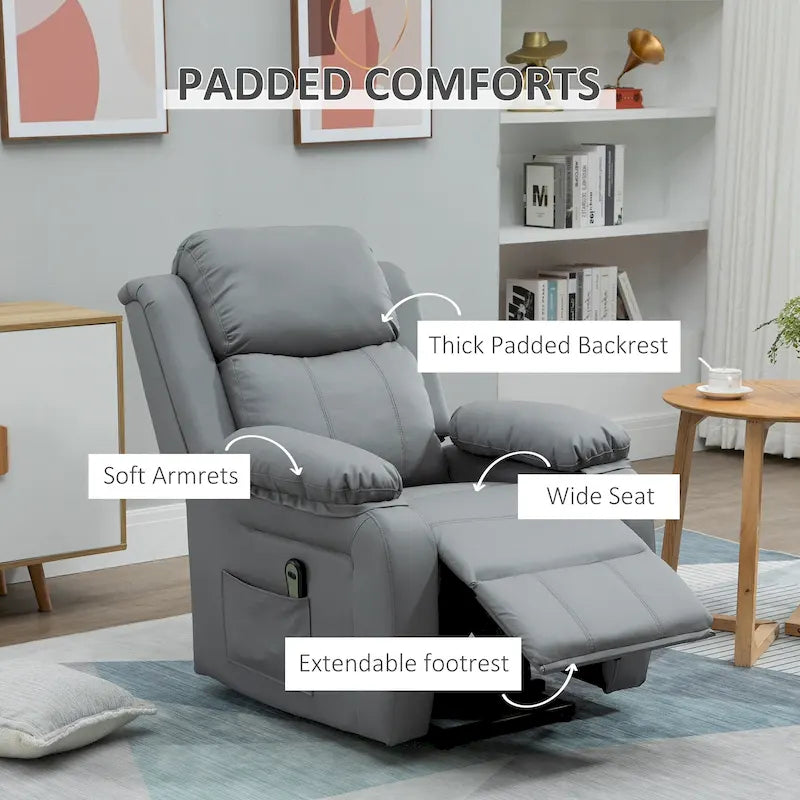 Fauteuil inclinable électrique HOMCOM pour salon, en cuir PU, pour personnes âgées avec télécommande
