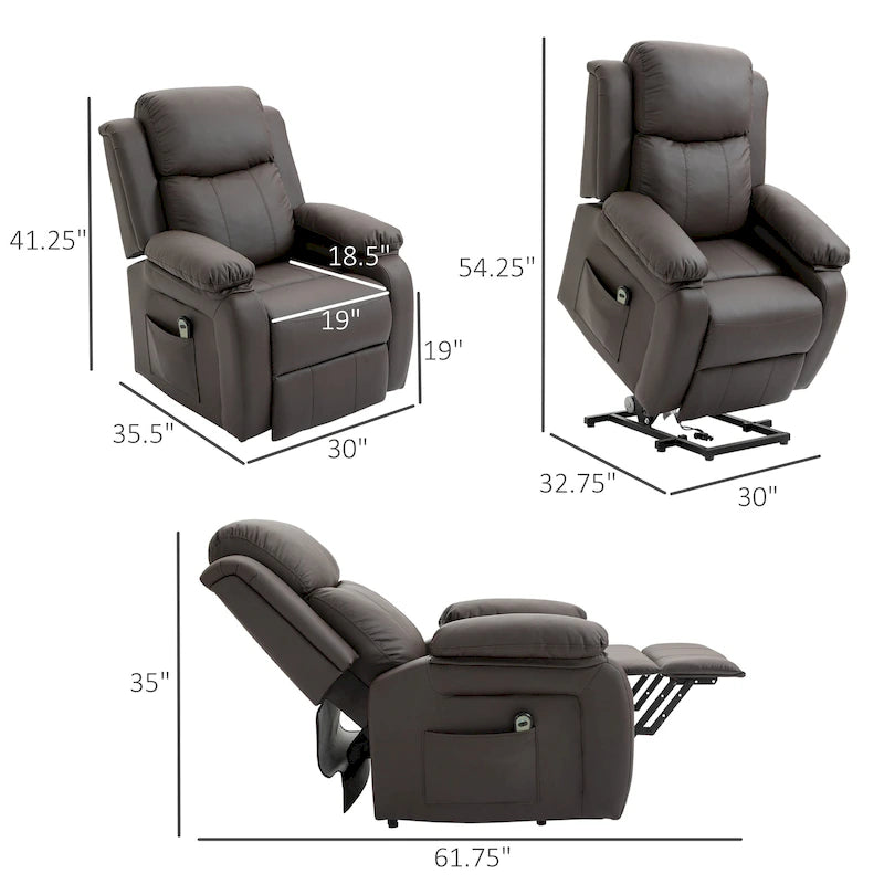 Fauteuil inclinable électrique HOMCOM pour salon, en cuir PU, pour personnes âgées avec télécommande