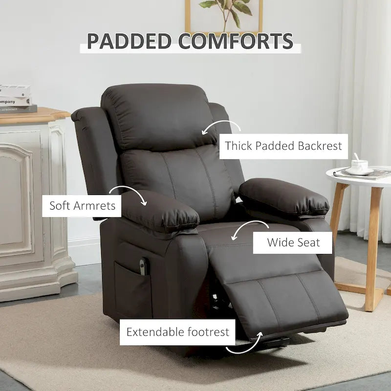 Fauteuil inclinable électrique HOMCOM pour salon, en cuir PU, pour personnes âgées avec télécommande