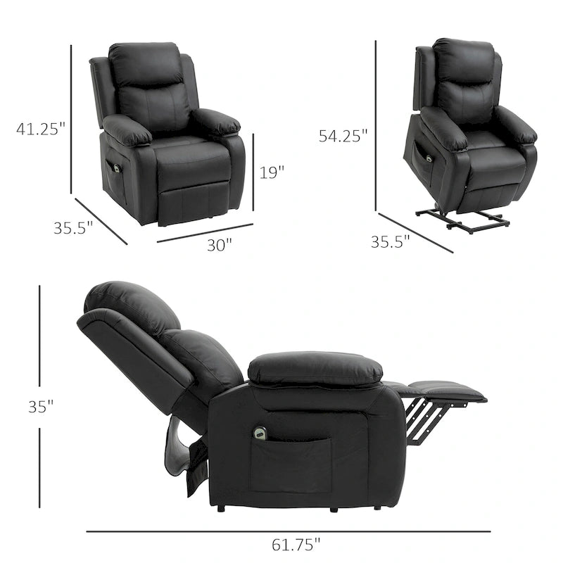 Fauteuil inclinable électrique HOMCOM pour salon, en cuir PU, pour personnes âgées avec télécommande