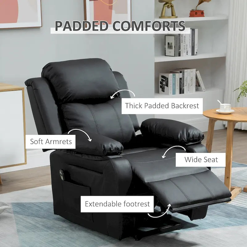 Fauteuil inclinable électrique HOMCOM pour salon, en cuir PU, pour personnes âgées avec télécommande