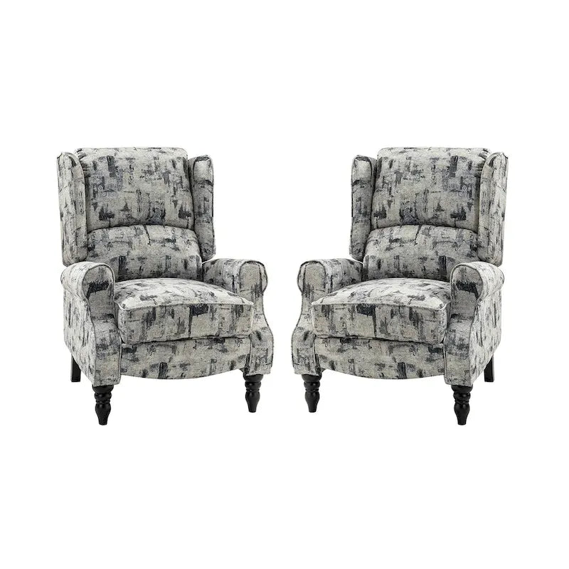 Fauteuil inclinable classique manuel à oreilles rembourré Olympus avec pieds en bois massif, lot de 2, par HULALA HOME