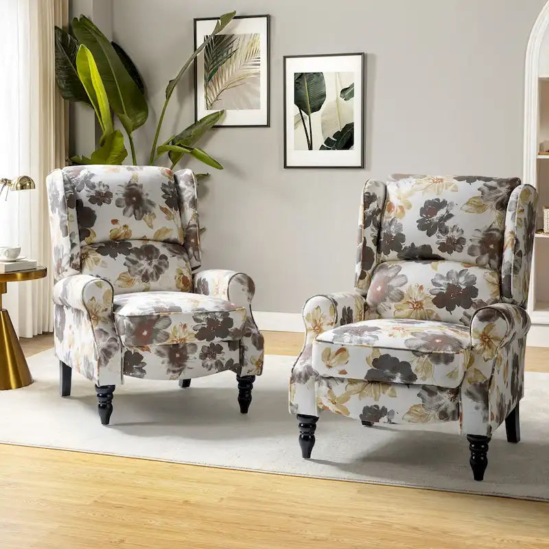 Fauteuil inclinable classique manuel à oreilles rembourré Olympus avec pieds en bois massif, lot de 2, par HULALA HOME