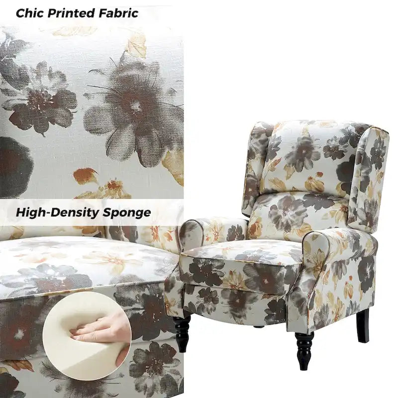 Fauteuil inclinable classique manuel à oreilles rembourré Olympus avec pieds en bois massif, lot de 2, par HULALA HOME