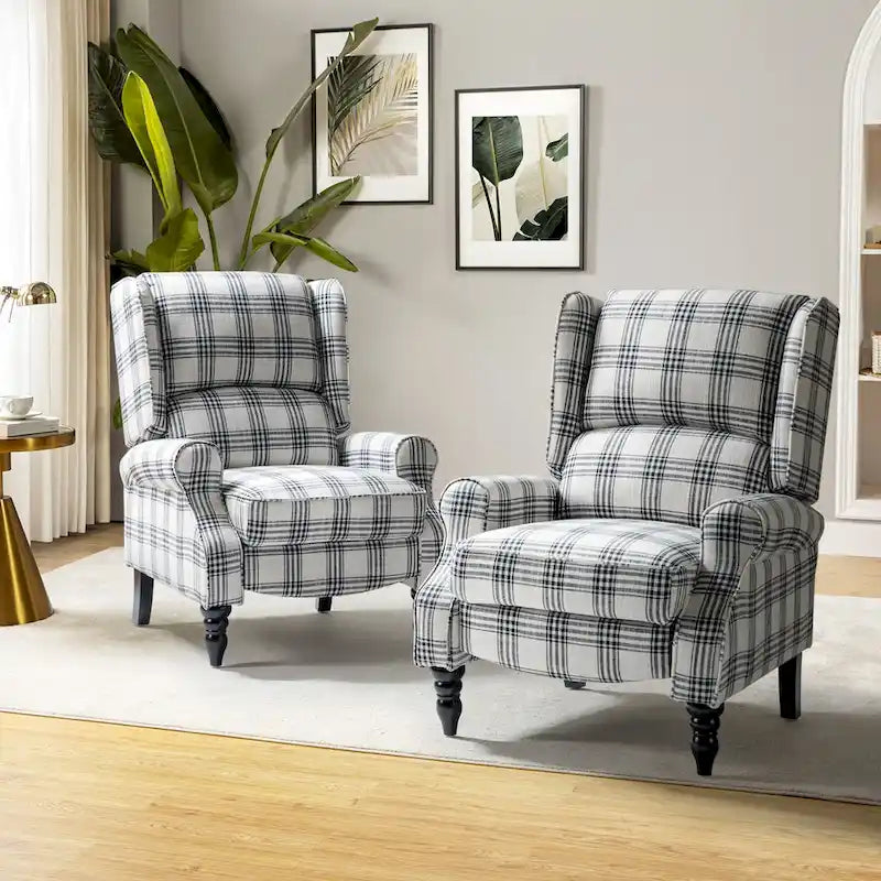 Fauteuil inclinable classique manuel à oreilles rembourré Olympus avec pieds en bois massif, lot de 2, par HULALA HOME