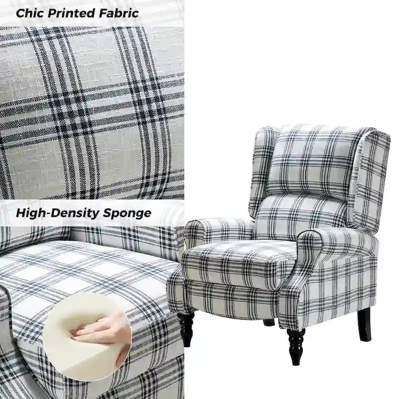 Fauteuil inclinable classique manuel à oreilles rembourré Olympus avec pieds en bois massif, lot de 2, par HULALA HOME