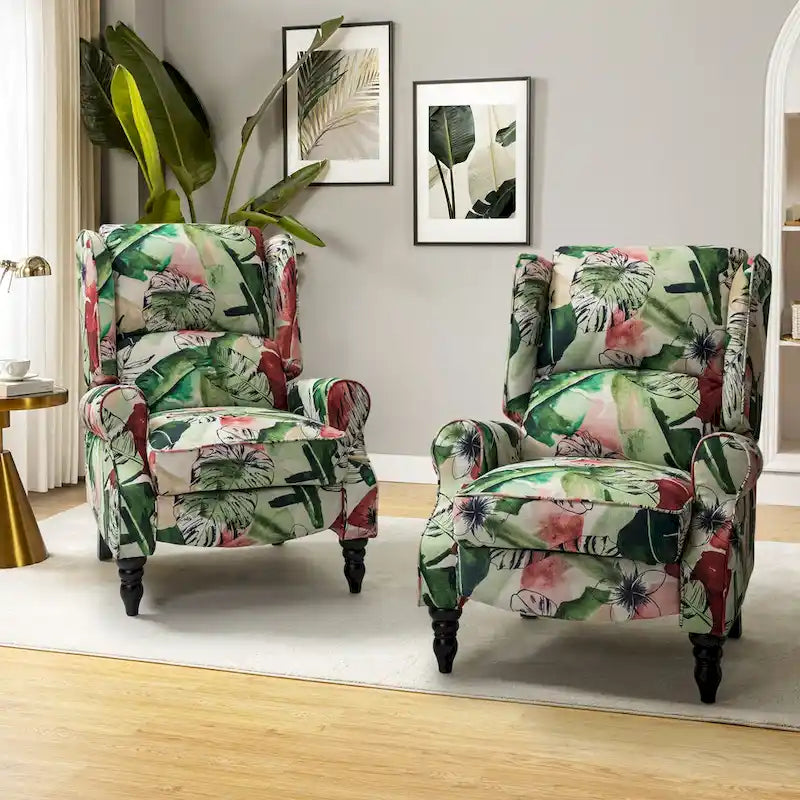 Fauteuil inclinable classique manuel à oreilles rembourré Olympus avec pieds en bois massif, lot de 2, par HULALA HOME