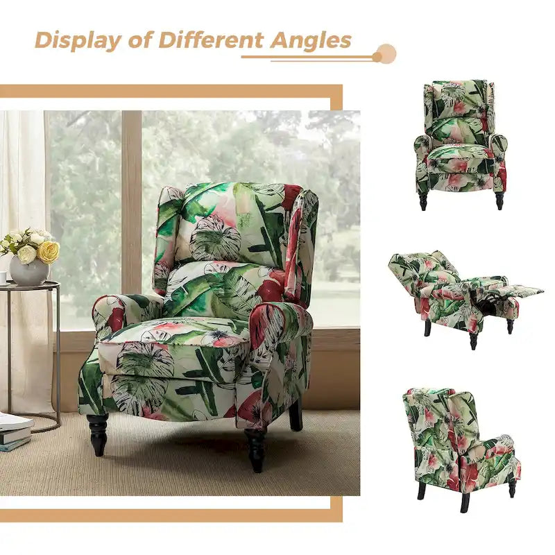 Fauteuil inclinable classique manuel à oreilles rembourré Olympus avec pieds en bois massif, lot de 2, par HULALA HOME