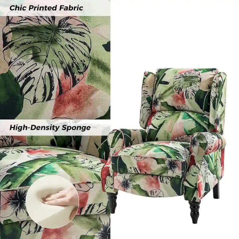 Fauteuil inclinable classique manuel à oreilles rembourré Olympus avec pieds en bois massif, lot de 2, par HULALA HOME