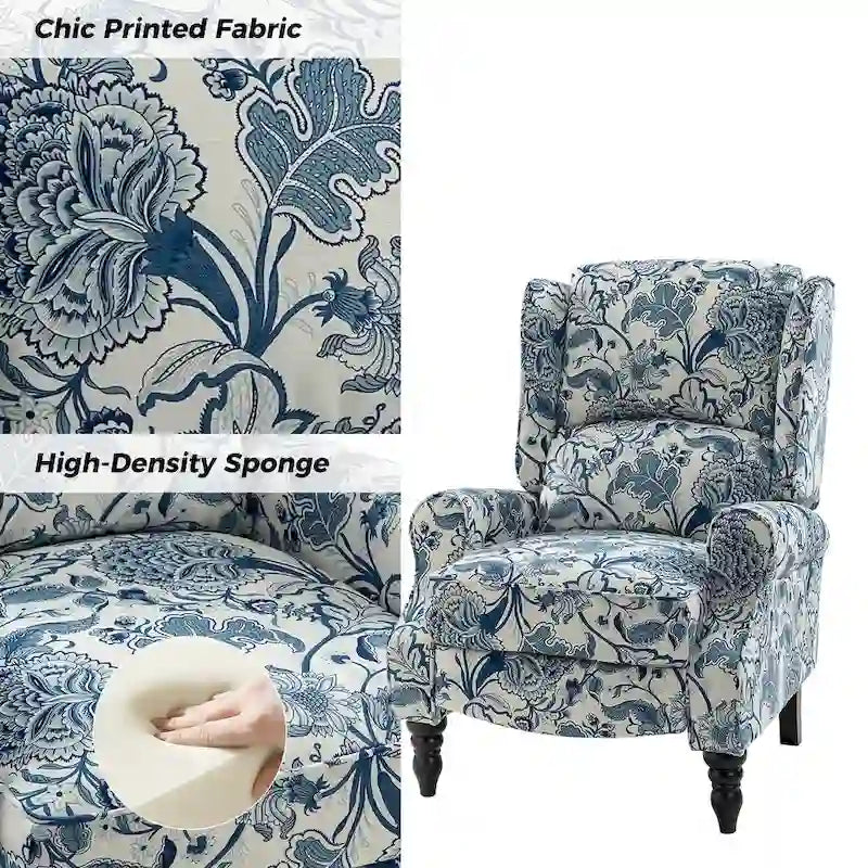 Fauteuil inclinable classique manuel à oreilles rembourré Olympus avec pieds en bois massif, lot de 2, par HULALA HOME