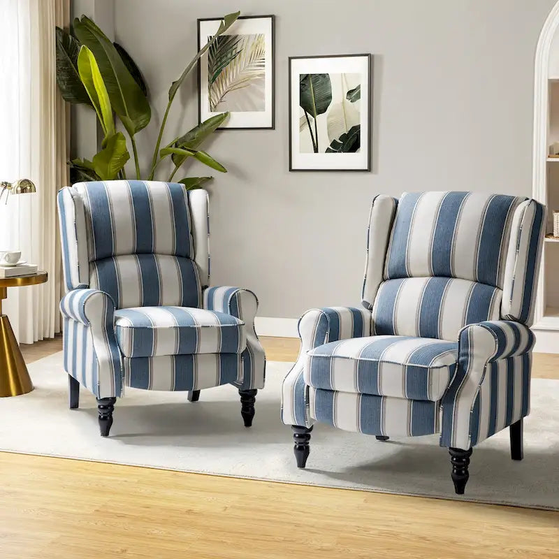Fauteuil inclinable classique manuel à oreilles rembourré Olympus avec pieds en bois massif, lot de 2, par HULALA HOME