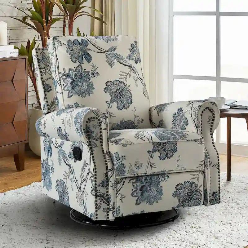 Fauteuil inclinable pivotant et à bascule Roderich Farmhouse Floral Print avec accoudoirs roulés de HULALA HOME
