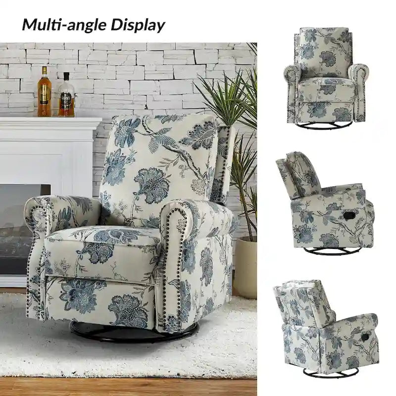 Fauteuil inclinable pivotant et à bascule Roderich Farmhouse Floral Print avec accoudoirs roulés de HULALA HOME
