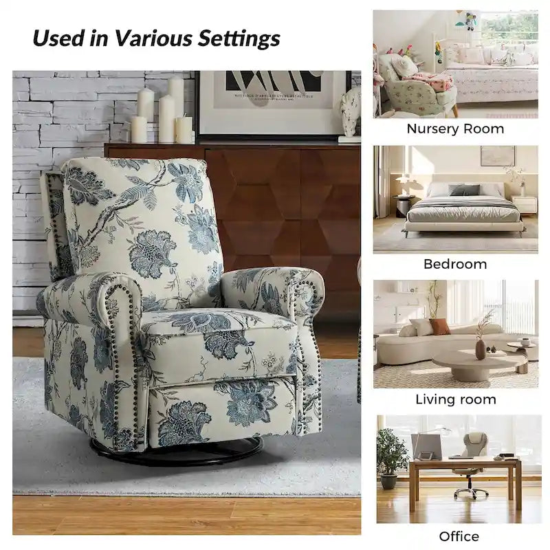 Fauteuil inclinable pivotant et à bascule Roderich Farmhouse Floral Print avec accoudoirs roulés de HULALA HOME