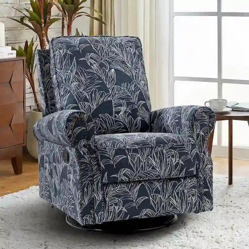 Fauteuil inclinable pivotant et à bascule Roderich Farmhouse Floral Print avec accoudoirs roulés de HULALA HOME