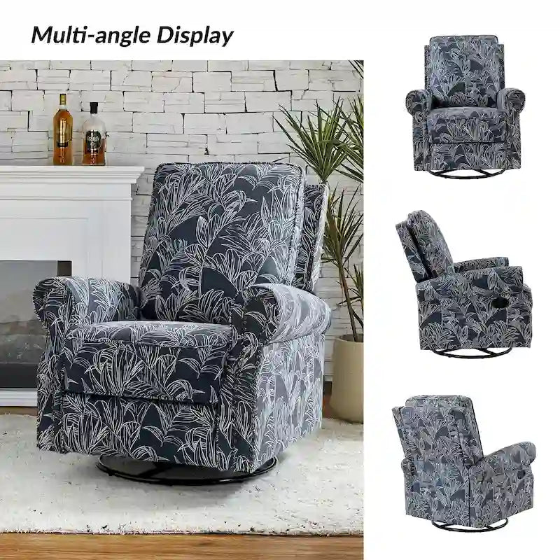 Fauteuil inclinable pivotant et à bascule Roderich Farmhouse Floral Print avec accoudoirs roulés de HULALA HOME