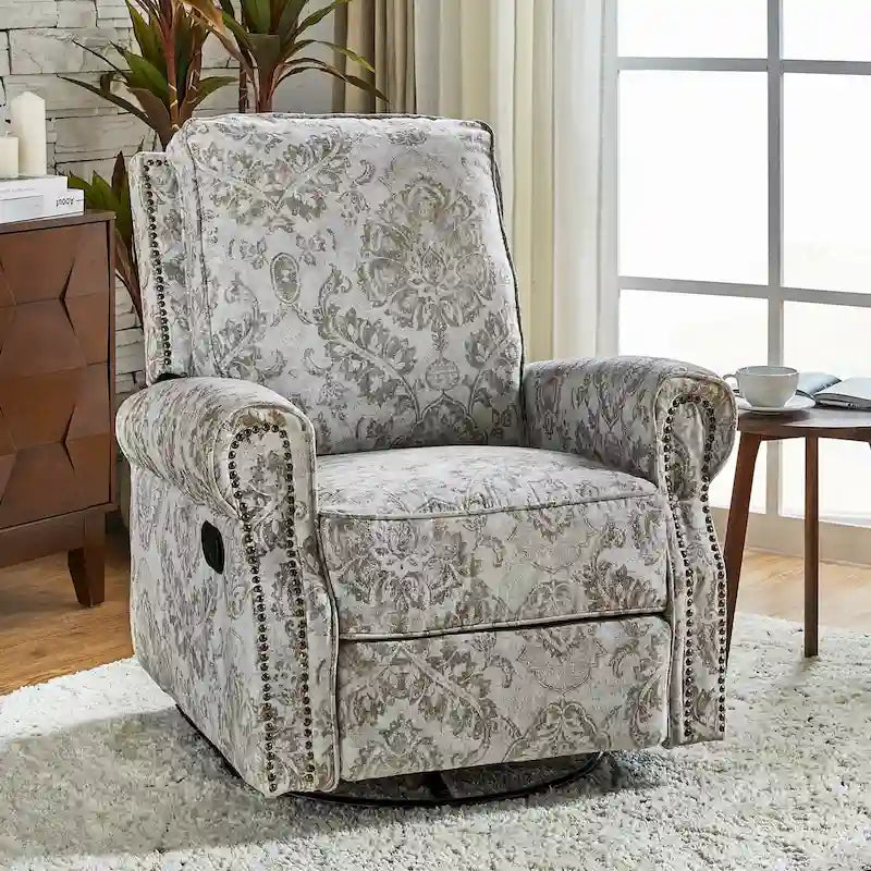 Fauteuil inclinable pivotant et à bascule Roderich Farmhouse Floral Print avec accoudoirs roulés de HULALA HOME