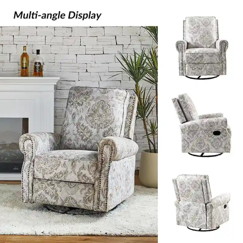 Fauteuil inclinable pivotant et à bascule Roderich Farmhouse Floral Print avec accoudoirs roulés de HULALA HOME