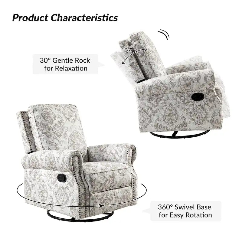 Fauteuil inclinable pivotant et à bascule Roderich Farmhouse Floral Print avec accoudoirs roulés de HULALA HOME