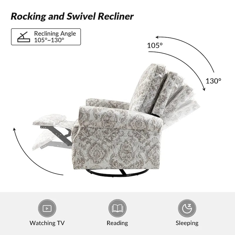 Fauteuil inclinable pivotant et à bascule Roderich Farmhouse Floral Print avec accoudoirs roulés de HULALA HOME