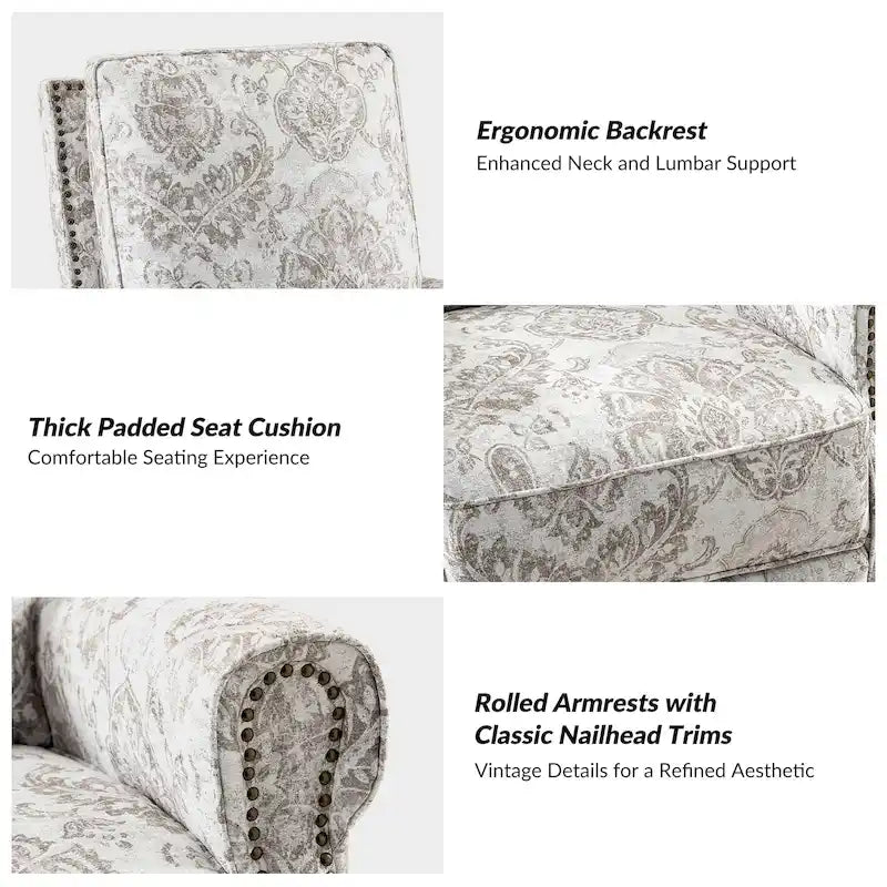 Fauteuil inclinable pivotant et à bascule Roderich Farmhouse Floral Print avec accoudoirs roulés de HULALA HOME