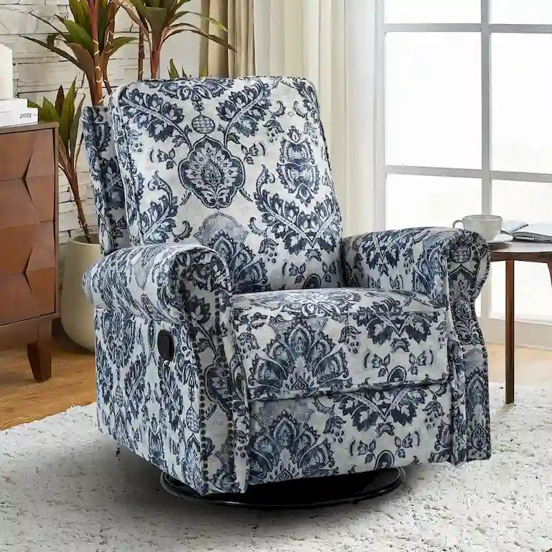 Fauteuil inclinable pivotant et à bascule Roderich Farmhouse Floral Print avec accoudoirs roulés de HULALA HOME