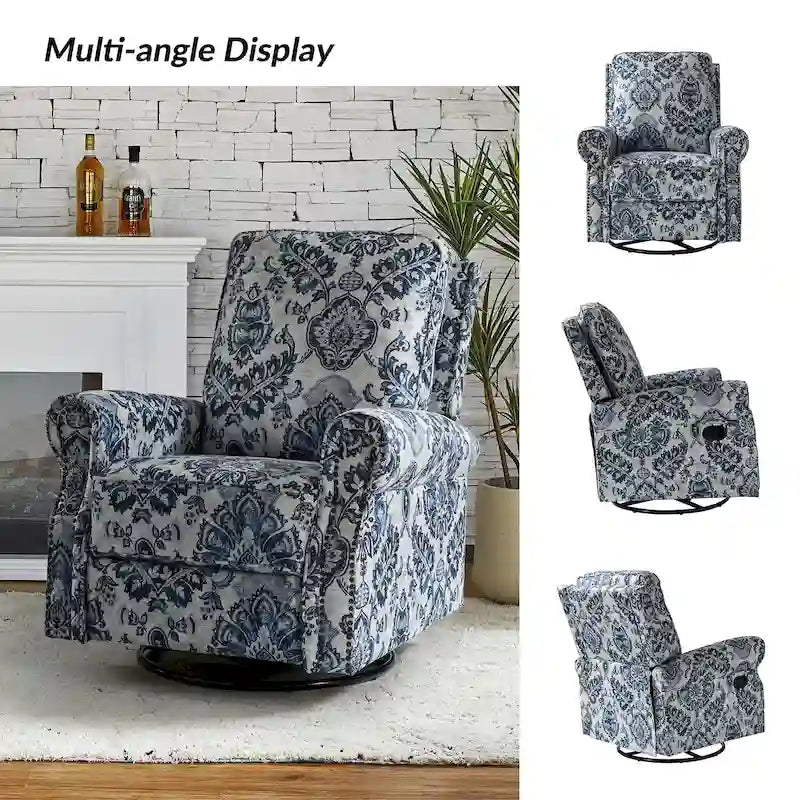Fauteuil inclinable pivotant et à bascule Roderich Farmhouse Floral Print avec accoudoirs roulés de HULALA HOME