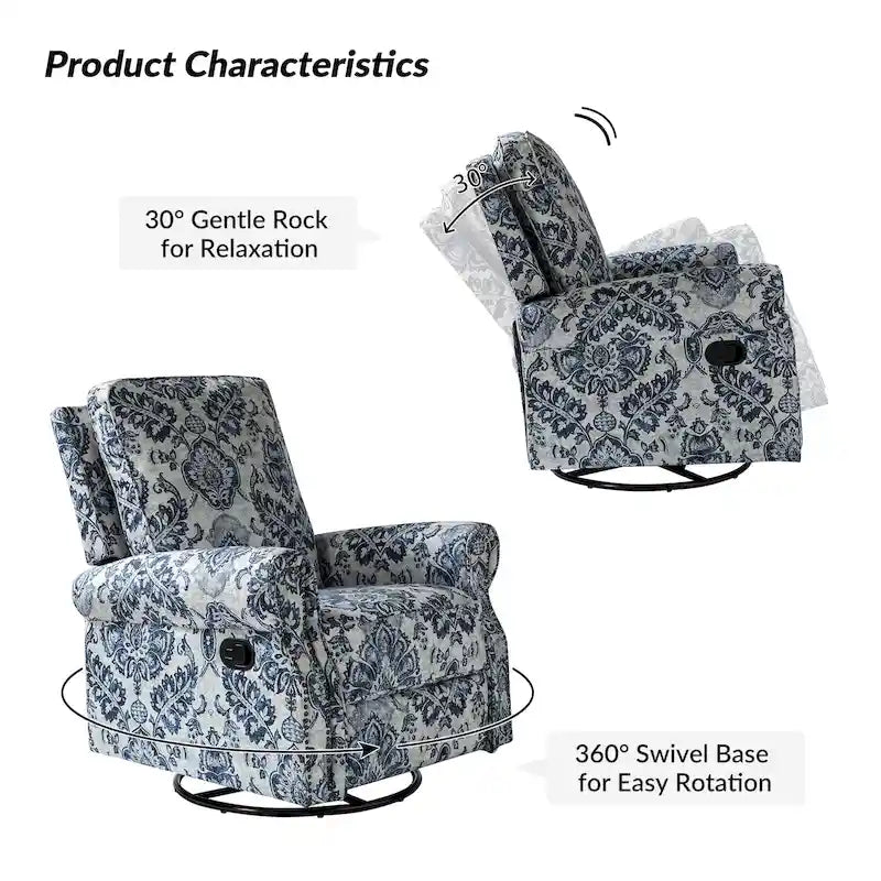 Fauteuil inclinable pivotant et à bascule Roderich Farmhouse Floral Print avec accoudoirs roulés de HULALA HOME